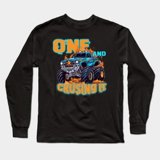 One Birthday Boy's Monster Truck Racing B-day Gift For Kids Tollder Long Sleeve T-Shirt